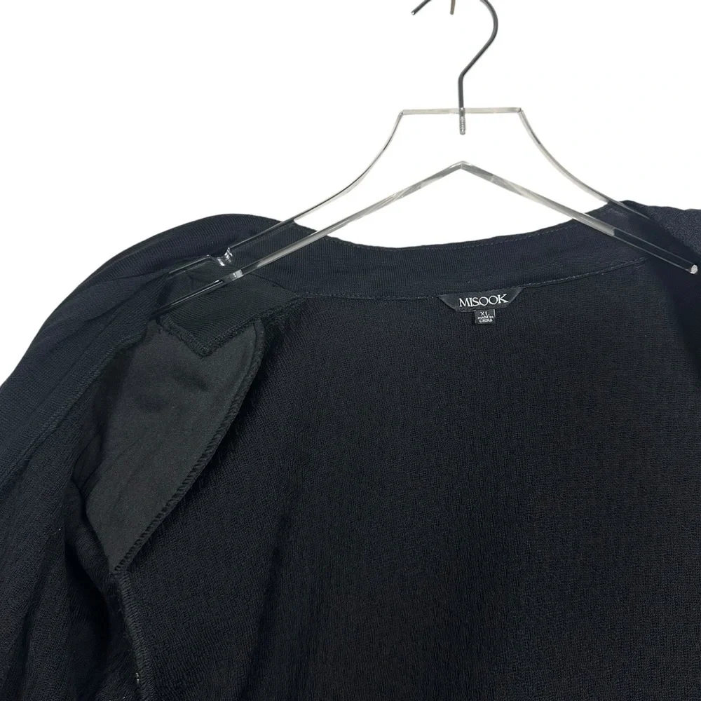 Misook XL Black Yellow Geometric Knit Open Front Clip Cardigan Jacket 3/4 Sleeve - Picture 7 of 11